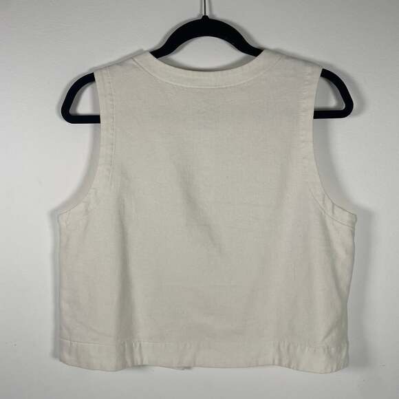 Old Navy Women's Linen-Blend Tie-Front Crop Vest in Cream - Picture 2 of 6